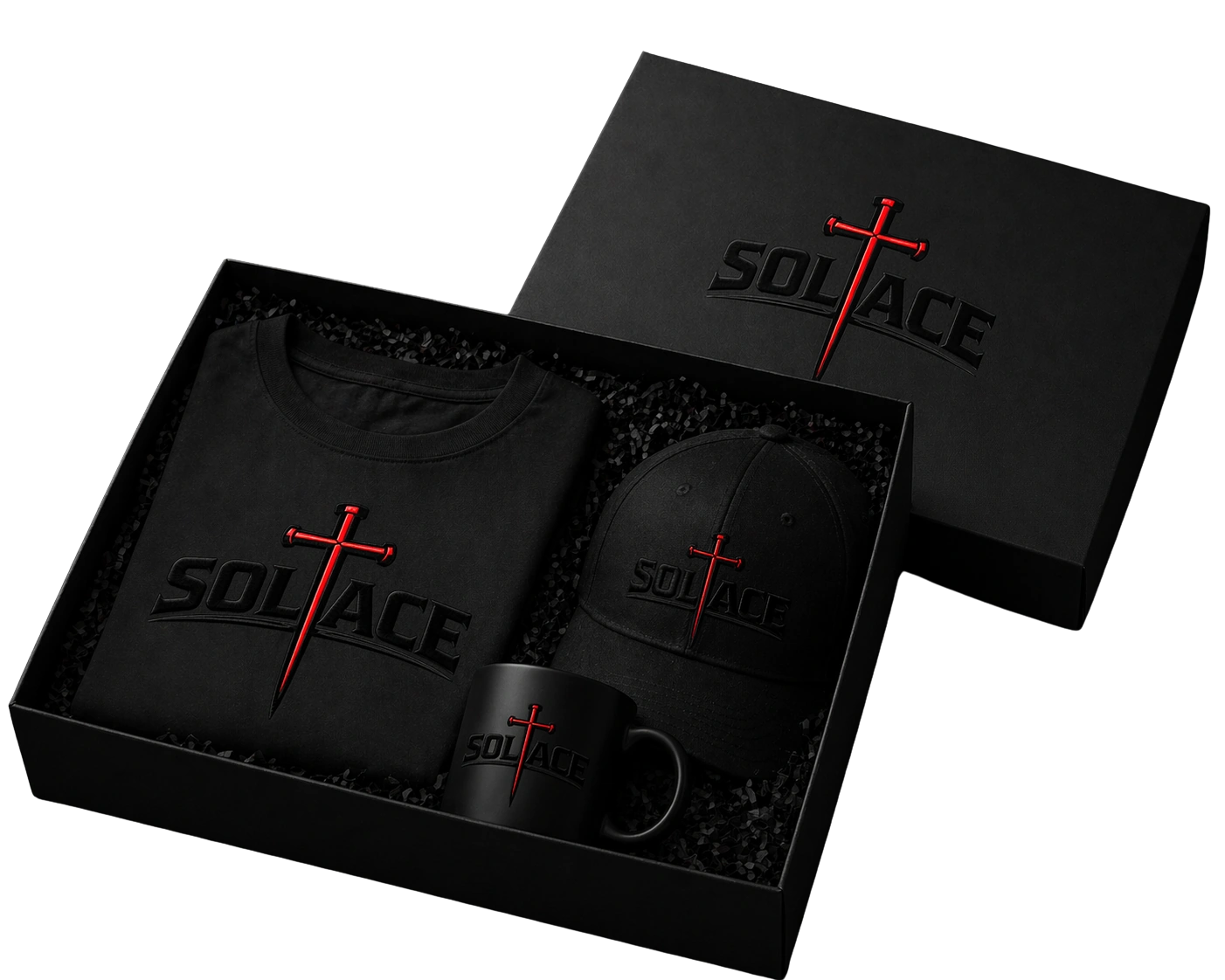 Solace gift box with coffee, mug, and card